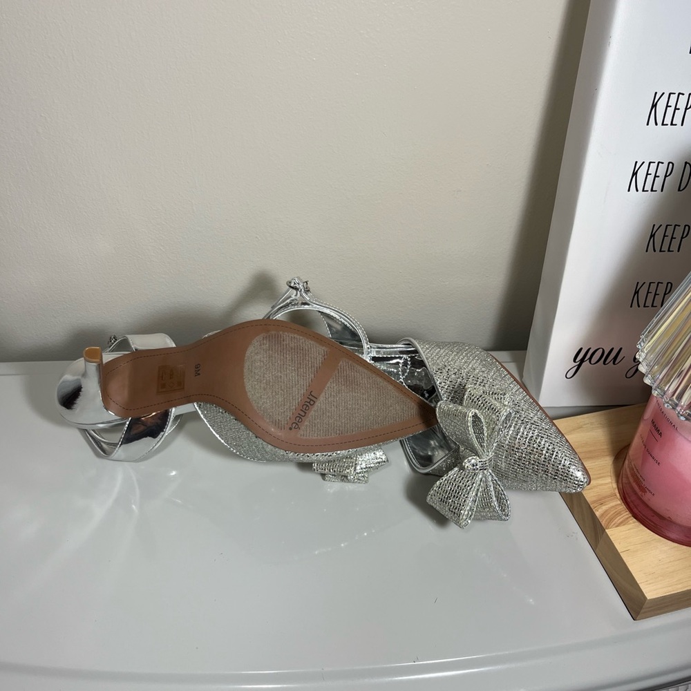 J.Renee Silver Slingback Heels with Bow - Picture 10 of 11